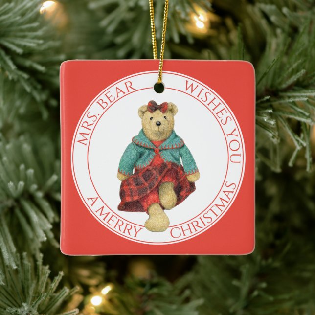 MRS. BEAR Ceramic Square Ornament + Text (Tree)