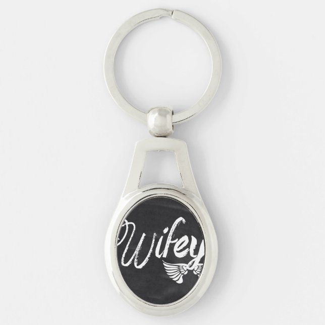 Mrs Biker honeymoon chalkboard wifey Keychain (Front)