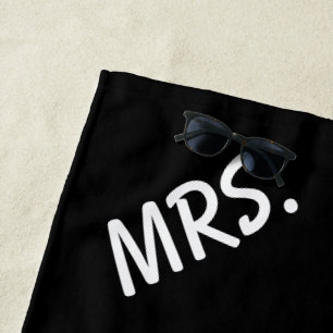 Mrs. Black and White Typography Minimalism Beach Towel
