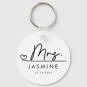 Mrs Black Modern Script Custom Wedding Monogram  Keychain