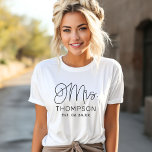 Mrs Black Modern Script Custom Wedding Newlywed<br><div class="desc">Modern and casual chic black calligraphy script "Mrs." women's wedding tee shirt features custom text that can be personalized with the bride's new married last name and wedding date / date established. Perfect for the newly wed to wear at the honeymoon and beyond!</div>