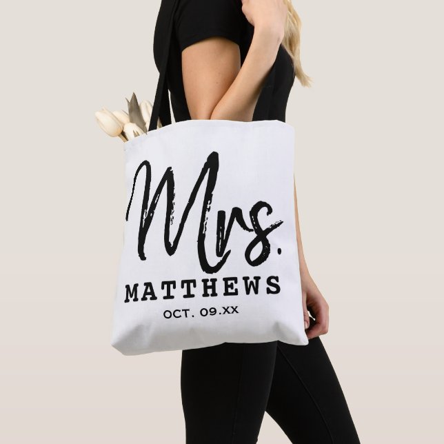 Mrs Black Modern Script Custom Wedding Newlywed    Tote Bag (Close Up)
