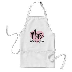 Mrs. Black Script Monogram Pink Heart Wedding Standard Apron