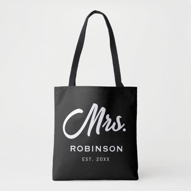 Mrs Black Tote Bags Modern Script Wedding Newlywed (Front)