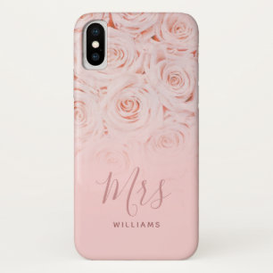 Mrs Bride Personalized Pink Watercolor Roses Case-Mate iPhone Case