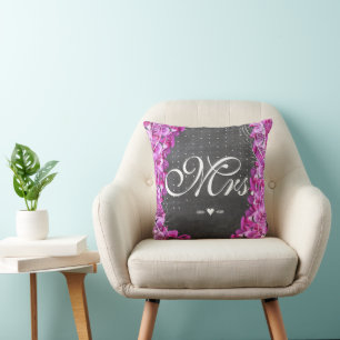 Mrs. Bride Radiant Orchid Sweet Pea Wedding Throw Pillow