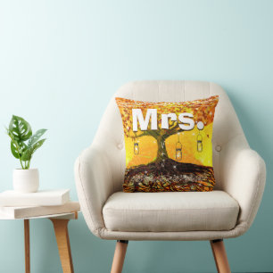 Mrs. Bride's Mason Jar Fall Colours Romantic Tree Throw Pillow