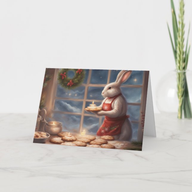 Mrs.Bunny serving Christmas baked goods Card (Front)