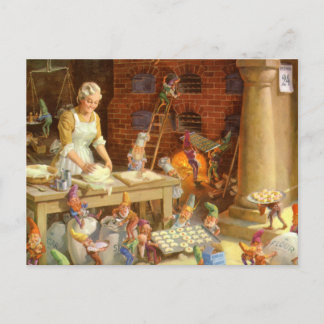 Mrs. Claus and the Elves Bake Christmas Cookies Holiday Postcard
