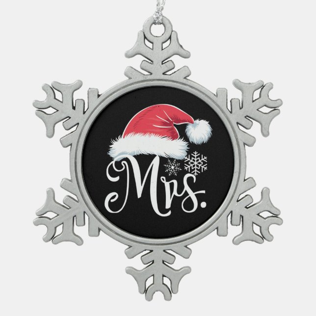 Mrs Claus Couples Matching Christmas Pyjamas Santa Snowflake Pewter Christmas Ornament (Front)