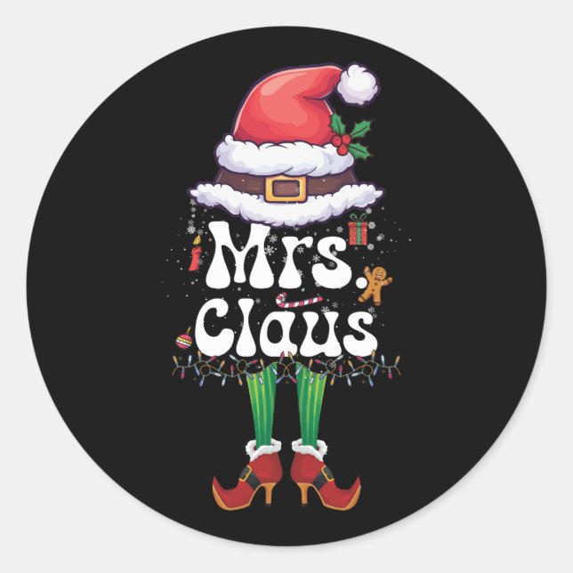 Mrs Claus Couples Matching Christmas Pyjamas Short Classic Round Sticker (Front)