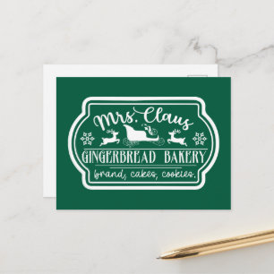 Mrs. Claus Gingerbread Bakery Holiday Postcard