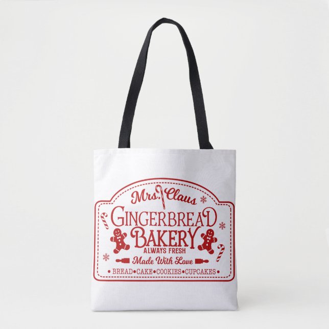 Mrs Claus Gingerbread Bakery Tote Bag (Front)