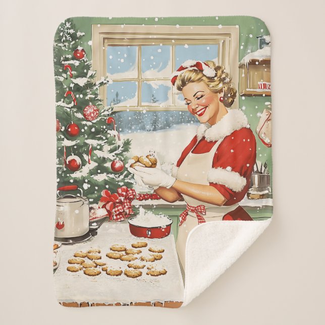 Mrs. Claus Holiday Baking Delight Sherpa Blanket (Front)