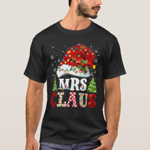 Mrs Claus Santa Lights Christmas Red Plaid Couples T-Shirt