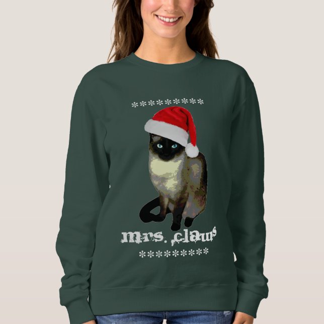 Mrs. Claws Siamese Cat Ugly Christmas Sweater (Front)