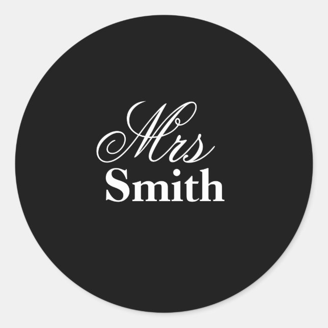 Mrs Custom Name Black White Classic Round Sticker (Front)