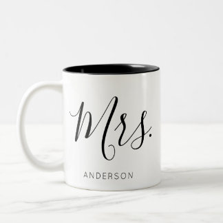 'Mrs.' Custom New Last Name Wedding Gift  Two-Tone Coffee Mug