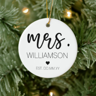 Mrs. Elegant Custom Name Wedding New Couple Gift Ceramic Ornament