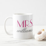 Mrs Elegant Hot Pink Personalized Wedding Monogram Coffee Mug<br><div class="desc">Simply elegant Mrs coffee mug can be personalized her last name. Makes a unique gift for the bride to be or recently married newlywed!  Hot pink and charcoal grey colours can be customized.</div>