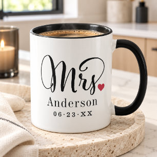 Mrs Elegant Script Heart Custom Wedding Monogram Mug