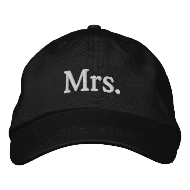 Mrs. Embroidered Baseball Hat : Black and White (Front)