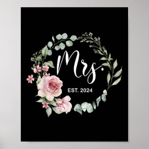 Mrs. Est. 2024 Just Married Wedding Wife Mr & Poster