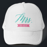Mrs. Established Personalized Date Bride Trucker Hat<br><div class="desc">Add the date established or future last name to this pretty and modern "Mrs." trucker hat. This is great gift for the bride-to-be or newlywed.</div>