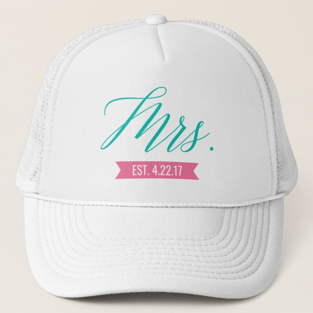 Mrs. Established Personalized Date Bride Trucker Hat (Front)