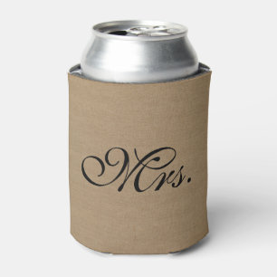 Mrs. faux linen burlap rustic chic initial jute can cooler
