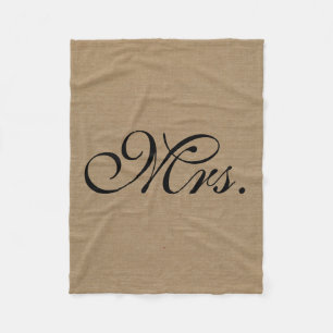 Mrs. faux linen burlap rustic chic initial jute fleece blanket
