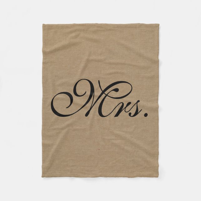Mrs. faux linen burlap rustic chic initial jute fleece blanket (Front)