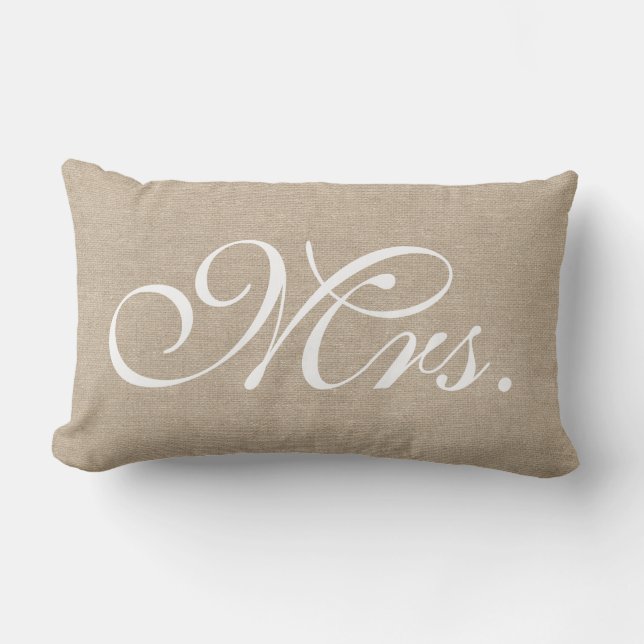 Mrs. faux linen burlap rustic chic initial jute lumbar pillow (Front)