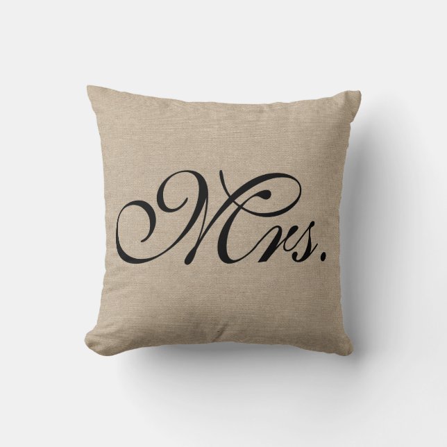 Mrs. faux linen burlap rustic chic initial jute throw pillow (Front)