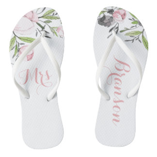 Mrs Floral Bride Wifey Botanical beach sandals
