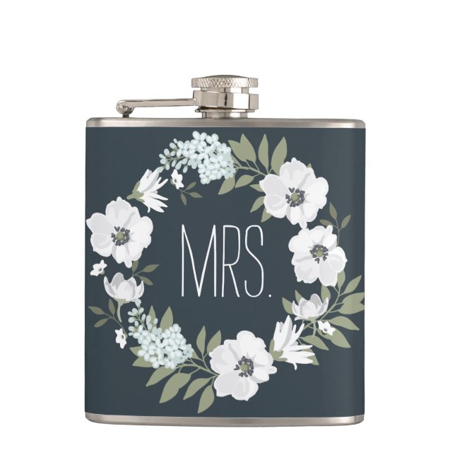 Mrs. Floral Wedding Gifts Personalized Flasks (Front)