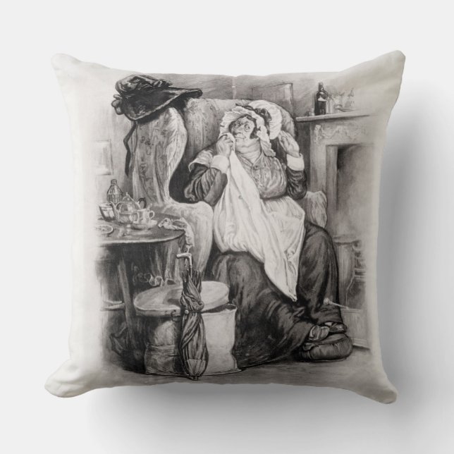Mrs Gamp, from 'Charles Dickens: A Gossip about hi Throw Pillow (Front)