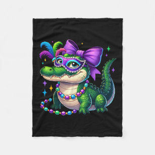 Mrs Gator Mardi Gras Vibes Louisiana Crocodile Mar Fleece Blanket