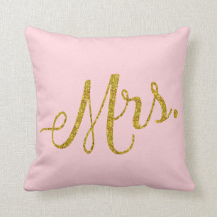 Mrs. Gold Faux Glitter Metallic Sequins Quote Pink Throw Pillow