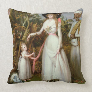 Mrs Graham of Kinross, her Daughter and a Jamadar, Throw Pillow