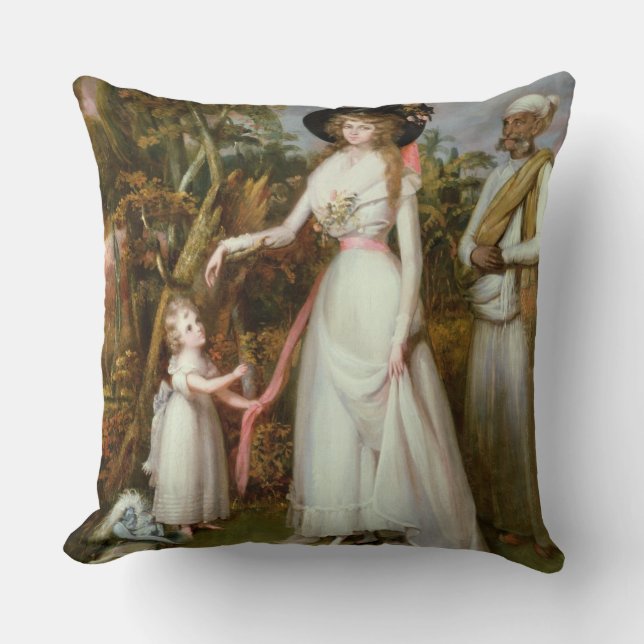 Mrs Graham of Kinross, her Daughter and a Jamadar, Throw Pillow (Front)
