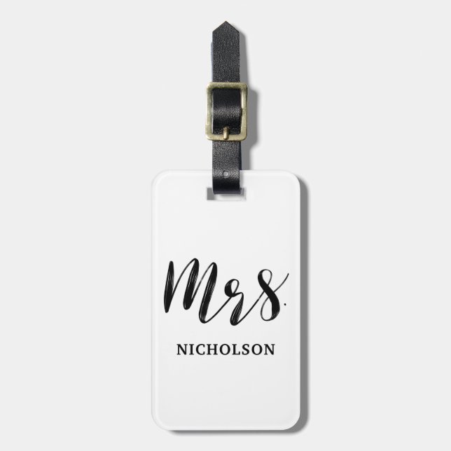 Mrs. | Handwritten | Hers | Brush Lettered Simple Luggage Tag (Front Vertical)