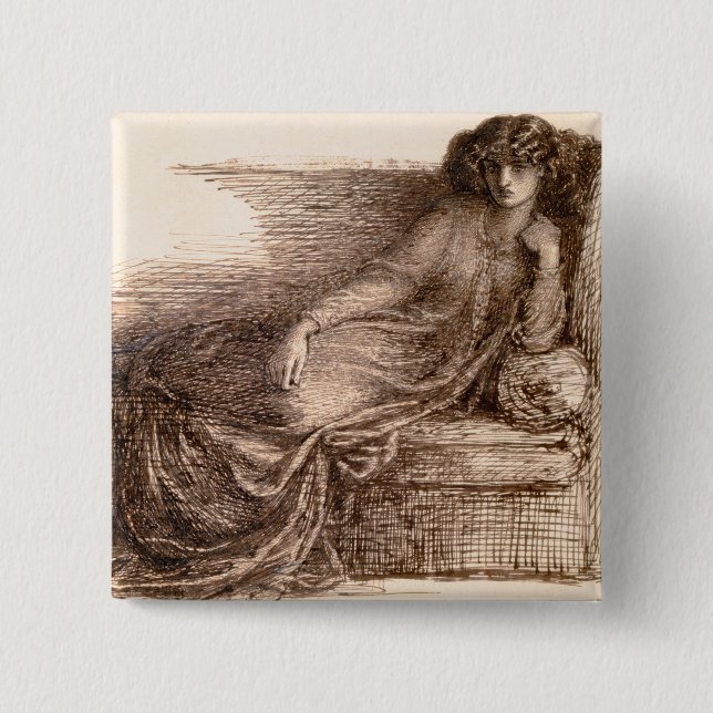 Mrs. Jane Morris Reclining on a Sofa 2 Inch Square Button (Front)