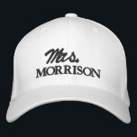 Mrs. Last Name black and white cute Embroidered Hat<br><div class="desc">Chic Mrs. Last Name black and white cute script Embroidered Baseball Cap
Available in many colours and options</div>