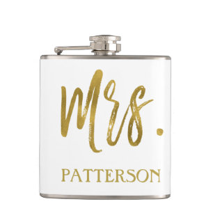 Mrs. Last Name Flask with Gold Foil Typography