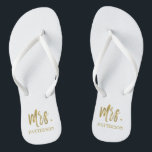 Mrs. Last Name Flip Flops with Gold Foil<br><div class="desc">Mrs. Last Name Flip Flops with Gold Foil Typography. The flip flops can be paired with Mr. Silver Flip Flops.</div>