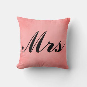 Mrs. Lovely Pink Parchment Mr and Mrs Throw Pillow