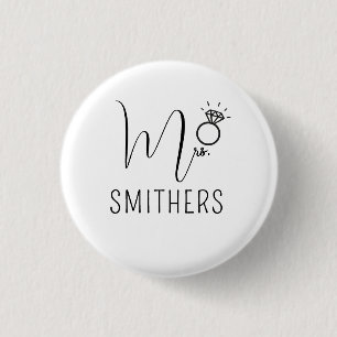 Mrs Modern Black Script Wedding Newlywed Monogram 1 Inch Round Button