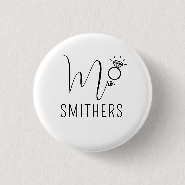 Mrs Modern Black Script Wedding Newlywed Monogram 1 Inch Round Button (Front)