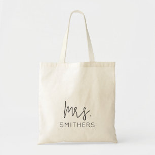 Mrs Modern Black Script Wedding Newlywed Monogram Tote Bag